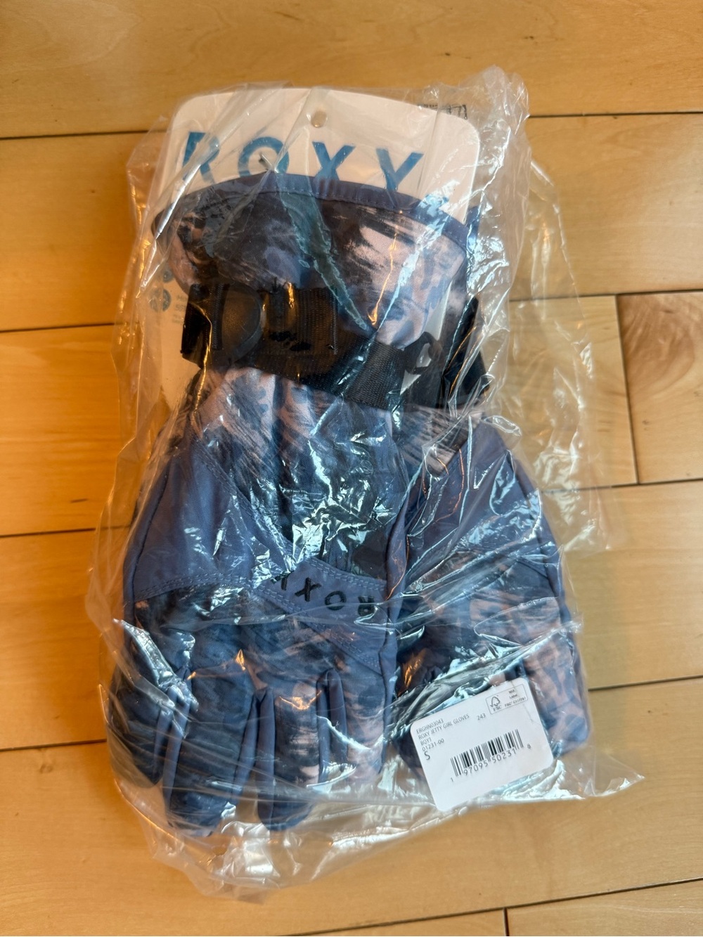 Roxy Kids Purple and Cream Swirl Puffer Gloves with Wrist Strap
